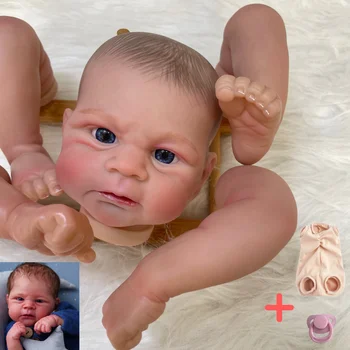 18inch jau nudažytos atgimusios lėlės dalys Elijah Lifelike Baby 3D dažyta oda su matomomis venomis Mėlynų akių audinio korpusas