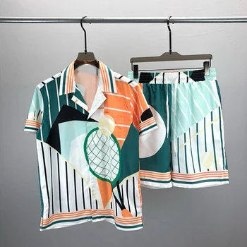 2023 Dviejų dalių vyriški rinkiniai Vyriškų drabužių spausdinimo rinkinys Trumpomis rankovėmis Naujos mados Havajų marškinių rinkinys Vasaros laisvalaikio gėlių paplūdimio marškiniai ropa