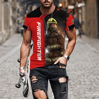 Summer Men's Clothing Oversized marškinėliai, Firefighter 3D Printed Summer Casual Fashion marškinėliai trumpomis rankovėmis Viršutiniai marškinėliai