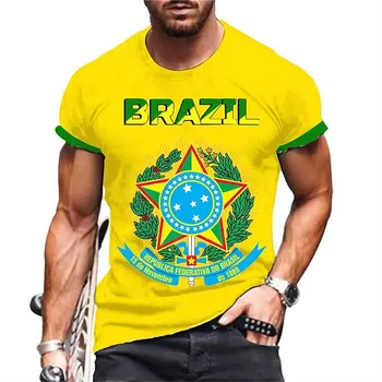 Nauji marškinėliai vyrams 3d Brazilijos vėliava atspausdinta trumpomis rankovėmis laisvalaikio vyrų drabužiai Gatvės dizainerio marškinėliai laisvi oversized topai trikotažas