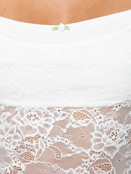 Moterų tinklelis nėrinių ilgomis rankovėmis viršus matyti per gėlių nėrinių siuvinėjimo marškinėlius Vientisa nėriniuota palaidinė