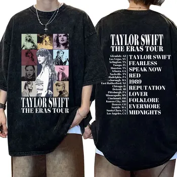 Taylor The Eras Tour 2023 World Tour Washed T Shirt Men Women Vintage Trumpomis rankovėmis marškinėliai Fashion Oversized marškinėliai Gatvės drabužiai