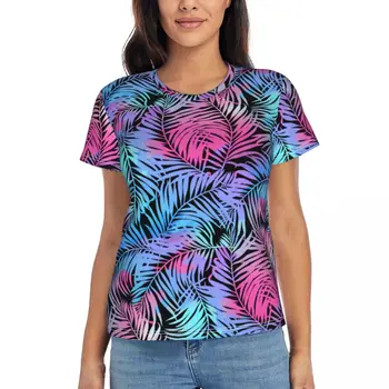 Tropiniai palmių marškinėliai Spalvingi lapai Klasikiniai O kaklo marškinėliai trumpomis rankovėmis Y2K retro oversize marškinėliai Paplūdimio rašto drabužiai