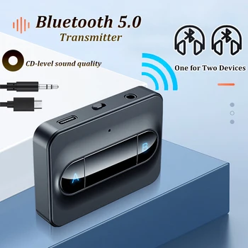 Bluetooth 5.0 siųstuvas Nešiojamas garso siųstuvas 3,5 mm AUX lizdas Stereofoninės muzikos belaidis adapteris PC TV ausinių garsiakalbis