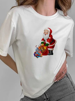 Akvarelės skrybėlių tendencijos grafikas Tee Print Ragai Universalūs kalėdiniai marškinėliai Moterys Spausdinti Moterys Top Sniego senis Spausdinti Moterų dovana Trumpa
