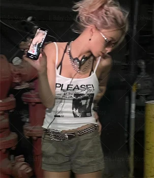 Y2k Gotikiniai spausdinti drabužiai Vintage Punk Emo Sexy Woman Camisole Top Women's Grunge Crop Top Tank Top Street Baby Tee Drabužiai 00s