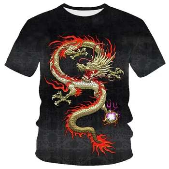 3D Dragon Chinese Style Print Vyrų nauji vasaros marškinėliai trumpomis rankovėmis apvaliu kaklu Mada Casual Young And Middle-Aged Tops 2024
