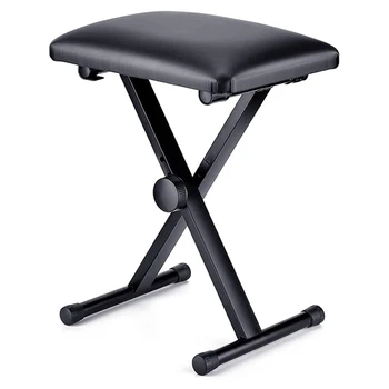 Klaviatūros suoliukas Reguliuojamas fortepijono suolas X stiliaus sulankstoma fortepijono kėdė sulankstoma kėdė su juoda paminkštinta pagalvėle