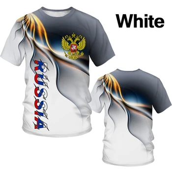 Summer New Fashion Street Style 3D Eagle Russian Flag Printed T Shirt Men Moscow O Neck Marškinėliai Mada