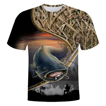 Vyriški marškinėliai 3D Šamas Atspausdintas Lauke Žvejyba Sportiniai kostiumai Mada Laisvalaikio O kaklas Trumpomis rankovėmis Viršūnės Vasariniai oversized marškinėliai