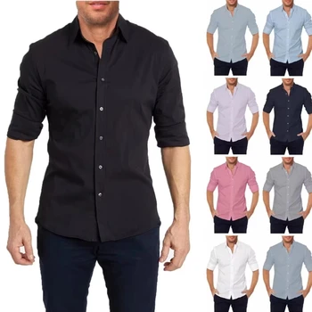 Vyriški laisvalaikio marškiniai ilgomis rankovėmis su apykakle Taisyklingai prigludusios sagos Užtrauktuku aukštyn Palaidinės Vienspalvis Formalus Verslo marškinių viršus