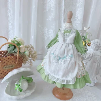 BJD Doll drabužiai tinka 1/3 1/4 1/6 dydžio šviesiai žalios spalvos nėrinių ilgomis rankovėmis fėjų sijono suknelė lėlių aksesuarai