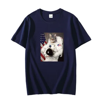 Cat Space Explorer medvilniniai grafiniai marškinėliai Astronaut Shuttle Rocket cat Pet Oversized marškinėliai trumpomis rankovėmis Vasaros vyrų drabužiai