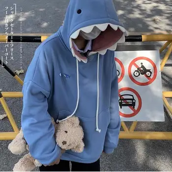 Y2K Funny Shark Patchwork Hoodies Man Autumn Kawaii džemperis 2021 Casual Pullover ilgomis rankovėmis Mokyklos poros drabužiai Nauji