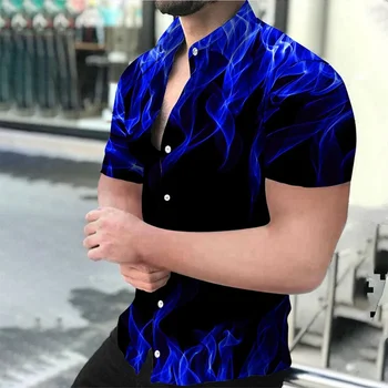 2024 Steampunk Hombre Shirt Fashion Casual Flame Style Vyriški marškiniai Gatvės suknelė Marškiniai Vyrų viršus