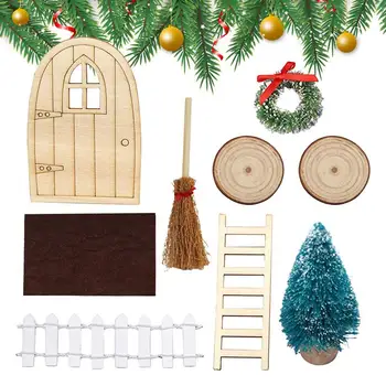Kalėdų elfų mergaitė Fėjų durys Mini lėlių namelio durys Gnome fėjų dekoravimo priedai Mažytis lauko kalėdinis dekoras Medinis mažytis