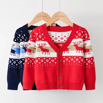 Sika Elnias Megztas megztinis vaikams Kalėdinis megztinis Ruduo ir Žiema Kūdikių paltai Retro Kardiganas Tops Berniukai Megztiniai