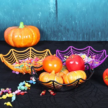 1Piece Halloween Spider Web Candy Basket Black Orange Candy Bowl Plastic Candy Box Halloween Decoration Party Supplies Хэллоуин