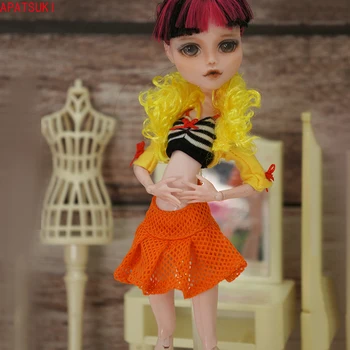Geltonas kailinių drabužių komplektas Monster High Doll Trumpas dryžuotas viršutinis oranžinis sijonas Apranga Monster 1/6 BJD lėlių aksesuarai