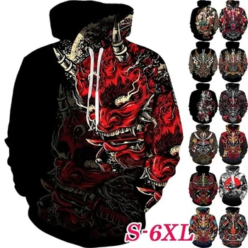 Japonų samurajų 3D spausdintas džemperis su gobtuvu asmenybė Vyrų hiphopo gatvės apranga Unisex Harajuku su gobtuvu grafiniai džemperiai Hombre Ropa