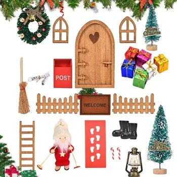 Kalėdų elfų durys Miniatiūrinės scenos modelis Dovanų dėžutės Lėlių namelis Kepurė Mini eglutės festivalio šventinis vakarėlis Palankus miniatiūrinėms Kalėdoms