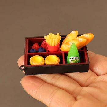 1Rinkinys 1:12 Lėlių namelis Miniatiūrinė Bento dėžutė Duona Vaisių Kiaušinių pyragas Bulvytės Uogienė Pietų dėžutė Virtuvės maisto modelis Lėlių namų dekoro žaislams