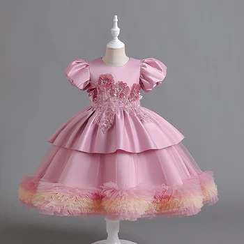 MQATZ Kūdikių drabužiai Gėlės Mergaitės Vaikai Princesės vakarėlis Prom Blizgučiai Mėlynos vestuvės Pamergės Vasaros suknelė Rožinė rutulinė suknelė