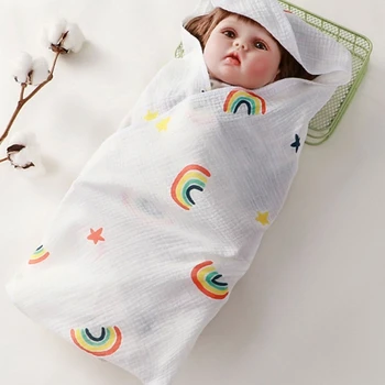 Baby Blanket Cotton Wrap Blanket Cartoon Printed Bath Towels 0-12M Infant Boy Girl Gender Neutral Non-fluorescencinis rankšluostis
