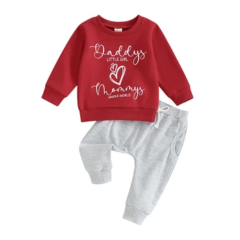 Baby Toddler Daddy's Little Girl Valentino dienos marškiniai ilgomis rankovėmis Laiškų spausdinimas Džemperių kelnės Apranga