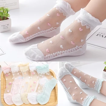 5 poros minkštos medvilnės nėrinių princesės tinklinės kojinės mergaitės kojinės vasaros kvėpuojantys vaikai trumpos kulkšnies kojinės 1-12 metų vaikams