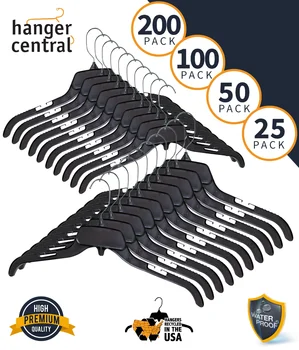 Patvarios plastikinės drabužių pakabos su metaliniais pasukamais kabliukais, 17 colių, 200 pakuočių, juodos