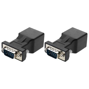 2 Pack VGA Extender Male To RJ45 CAT5 CAT6 20M tinklo kabelio adapteris COM prievadas į LAN eterneto prievadą keitiklis