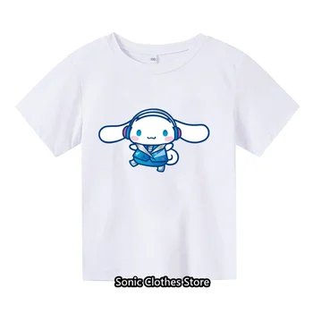 Berniukai Mergaitės Anime Cinnamoroll Tshirt Vaikiški drabužiai Animacinių filmų viršūnės Sanrio Hello Kitty marškinėlių komplektas Vasaros trumpomis rankovėmis Moteriški trišakiai
