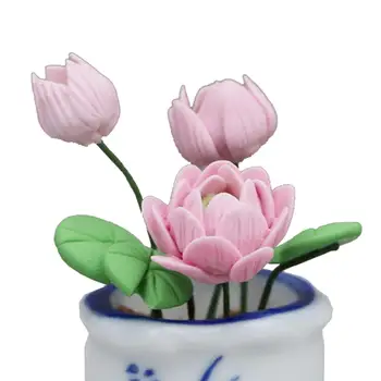 Mini vazoninių gėlių modelis Miniatiūrinio lėlių namelio augalų scena 
