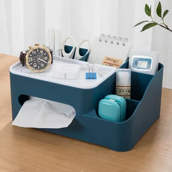 Daugiafunkcinis audinių dėžutės dangtelis su nuotolinio valdymo pulto laikikliu Kanceliarinių prekių dėklas Pagrindinis vonios kambarys Miegamasis Darbastalio kosmetikos organizatorius