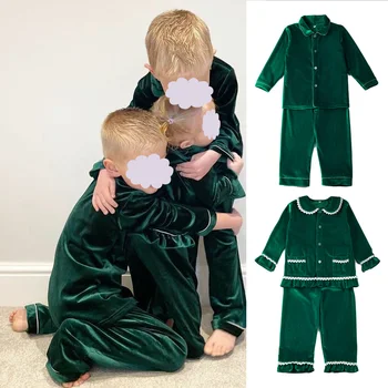 Karštas išpardavimas Kalėdiniai drabužiai, atitinkantys mergaites Berniukų pižamos Aksominės nėriniai ilgomis rankovėmis Šeimos pižamų rinkiniai Kūdikių miego drabužiai Vaikų pižamos