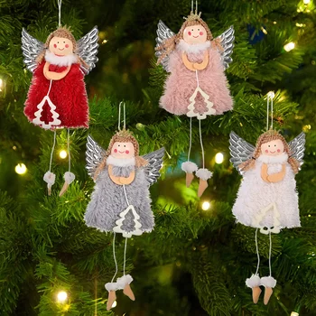 Kalėdinis sidabrinis sparnas Angelo lėlė Kalėdų eglutė Dekoratyvinis angelas Mergaitė pakabukas Mielas Naujųjų metų pakabinamas ornamentas namų vakarėlio dekorui