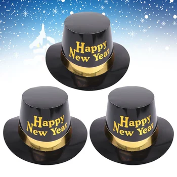 3vnt Laimingų Naujųjų metų kepurės 2021 m. Išgalvota Naujųjų metų popierinė skrybėlė džiugina Naujųjų metų vakarėlio favoritus Naujųjų metų išvakarėse Vakarėlių reikmenys ( Geltona