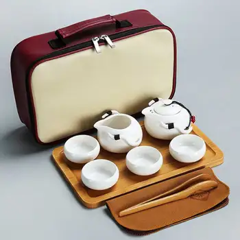 Kinų puodų ir puodelių arbatos rinkinys Kelioninis Kung Fu keraminis nešiojamas arbatinukas Arbatinukas Porcelianas Gaiwan puodeliai Ceremonijos įrankiai Rankų darbo mini