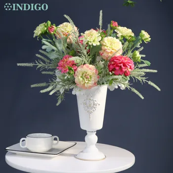 INDIGO-dirbtinė rožinė gėlių aranžuotė su vaza,Gloriosa lelija, rožė,bijūnas,namų dekoravimas,vakarėlio kalėdinis puošmena,renginys