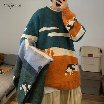 Skydiniai megztiniai Vyrai Žakardas Krepšys O-kaklas Kasdienis Paprastas temperamentas Švelnus Populiarus Normcore Išplėstinis laisvalaikis Korėjietiškas stilius Prašmatnus