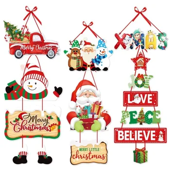 2023 Kalėdų durų pakabukas Naujųjų metų vakarėlio pakabukai Kalėdų senelis Snieguolė Briedis Popierinė reklamjuostė Linksmų kalėdinių dekoracijų namams