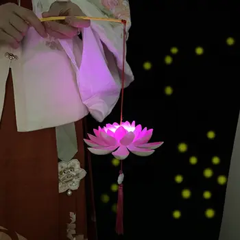 LED Antikvarinis lotoso žibintas Kūrybinės šviečiančios rankų darbo medžiagos Kinų nešiojamas žibintų lotosas Nešiojamas rudens vidurio festivalis
