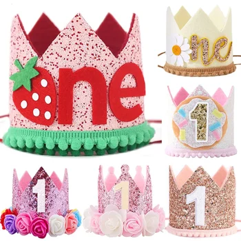 1st Birthday Crown Hat Baby Boy Girl Headband Number Hats Kids Birthday Baby Shower Party Decorations Anniversary Decor Caps