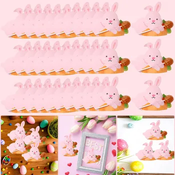 50Pcs Lollipop dekoratyvinės popierinės kortelės Animacinis filmas Rožinis zuikis Saldainiais dekoruota kortelė Vaikų dienos Velykų vakarėlis 
