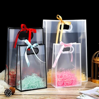 Skaidrūs plastikiniai dovanų maišeliai su rankine kilpa Paprasta skaidri rankinė Vestuvių gimtadienio vakarėlis Palankiai vertina dovanų dekoravimą