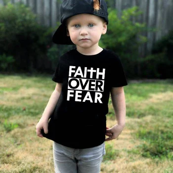 Faith Over Fear Summer Kids Unisex marškinėliai Funny Letter Print Children Tee Shirt Clothing Boys Girls Short Sleeve Fashion Tops