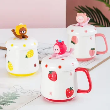 Naujas rankomis dažytas puodelis su dangteliu gali būti naudojamas kaip mobiliojo telefono laikiklis Puodelis mielas animacinis filmas Gyvūnų keramikos puodelis Personalizuoti dovanų puodeliai