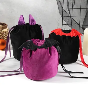 Aksominis Helovino saldainių krepšys Raudona juoda šikšnosparnio ausys traukia eilutę Dovanų maišeliai Vakarėlio dekoravimas 2023 m Naujas dropshippingas