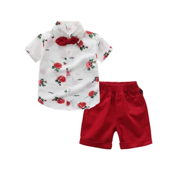 Vaikų džentelmenų vasaros drabužiai Trumpomis rankovėmis + šortai 2 vnt Spausdinti berniukų drabužių rinkiniai Vaikai Baby Boys Vakarėlių kostiumai